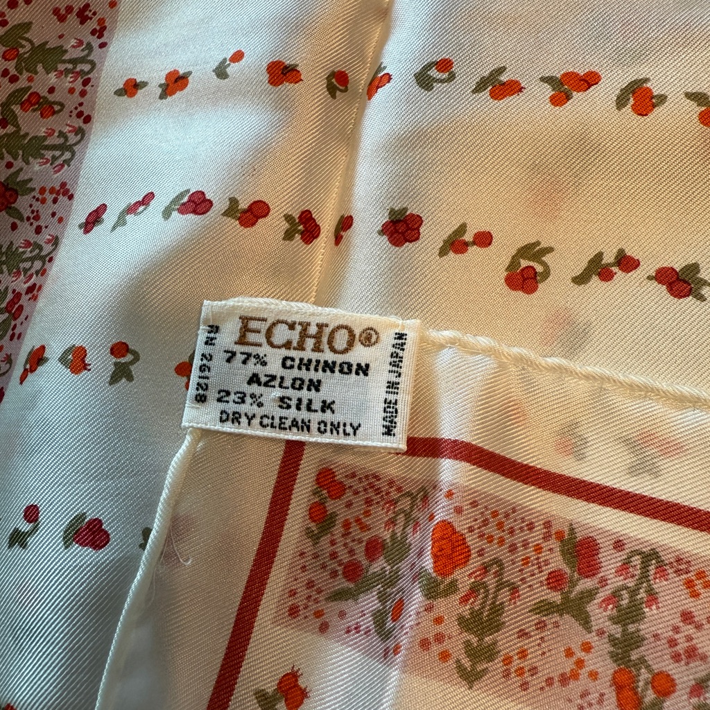 Echo Silk Scarf With Red And Green Floral Design Echo Silk Scarf With Red And Green Floral Design